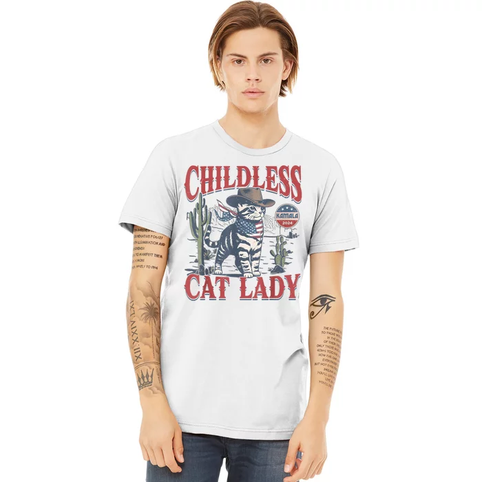 Cowboy Cat Childless Cat Lady For Kamala Election Voting Premium T-Shirt