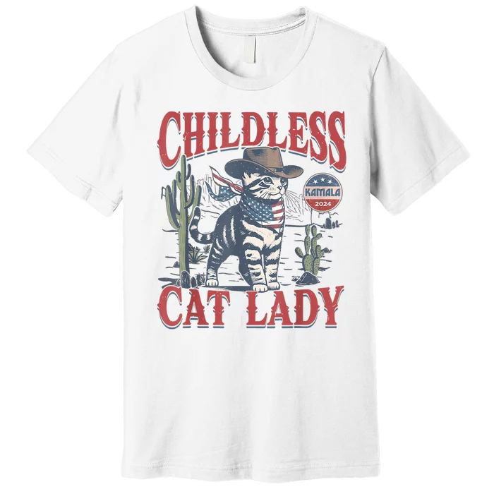 Cowboy Cat Childless Cat Lady For Kamala Election Voting Premium T-Shirt