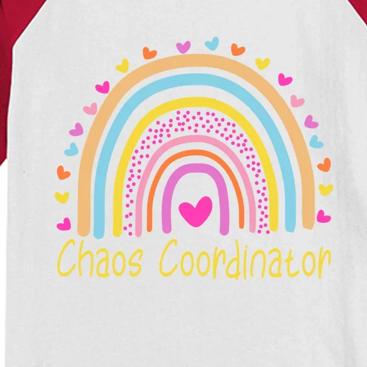 Childcare Chaos Coordinator Teacher Daycare Provider Rainbow Gift Kids Colorblock Raglan Jersey