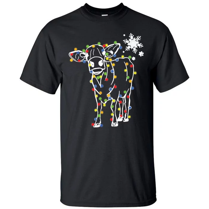 Cute Cow Christmas Lights Snow Lover Family Pajama Gifts Tall T-Shirt