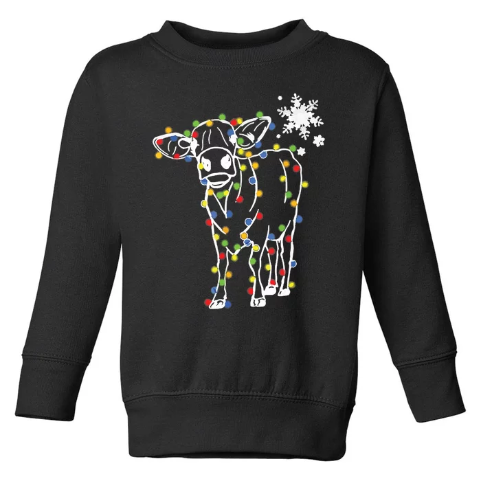 Cute Cow Christmas Lights Snow Lover Family Pajama Gifts Toddler Sweatshirt