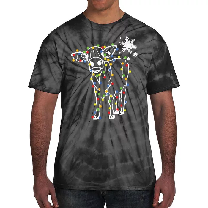 Cute Cow Christmas Lights Snow Lover Family Pajama Gifts Tie-Dye T-Shirt