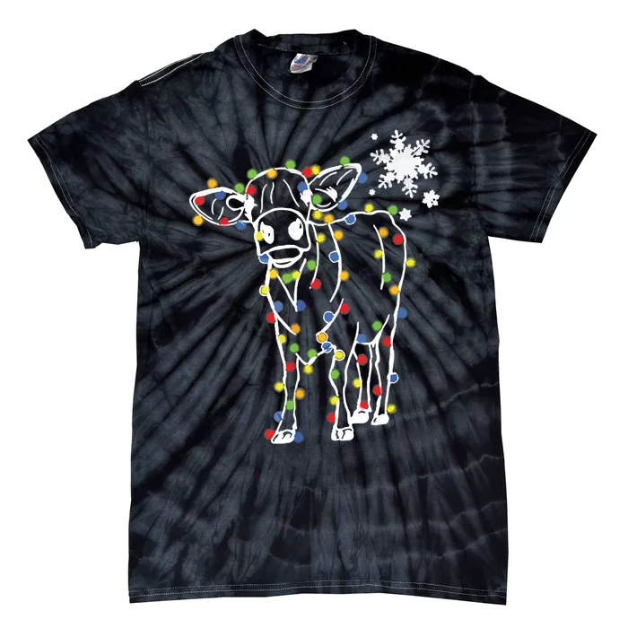 Cute Cow Christmas Lights Snow Lover Family Pajama Gifts Tie-Dye T-Shirt