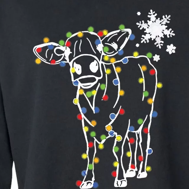 Cute Cow Christmas Lights Snow Lover Family Pajama Gifts Cropped Pullover Crew