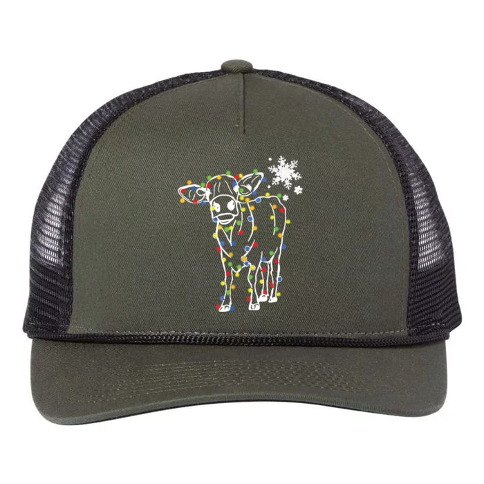 Cute Cow Christmas Lights Snow Lover Family Pajama Gifts Retro Rope Trucker Hat Cap