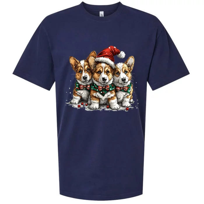 Cute Christmas Corgi Dogs Santa Hat Holiday Puppy Red Green Sueded Cloud Jersey T-Shirt