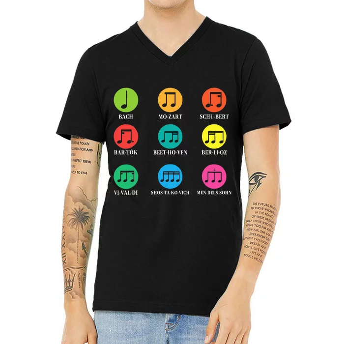 Classic Composers Classical Music Musical Notes V-Neck T-Shirt