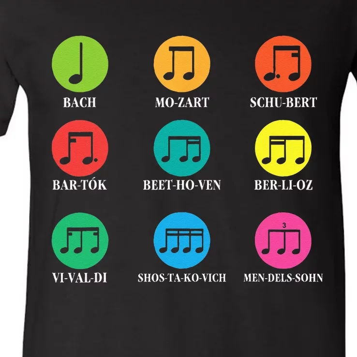 Classic Composers Classical Music Musical Notes V-Neck T-Shirt