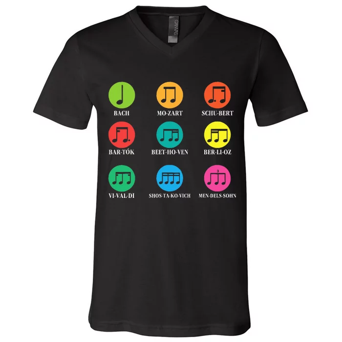 Classic Composers Classical Music Musical Notes V-Neck T-Shirt