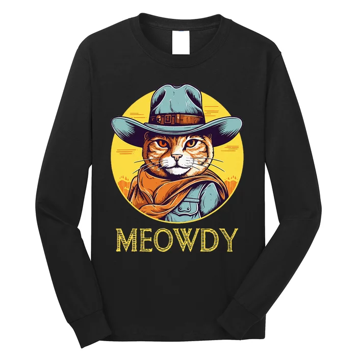 Cat Cowboy Cowgirl Halloween Meow Howdy Meowdy Long Sleeve Shirt