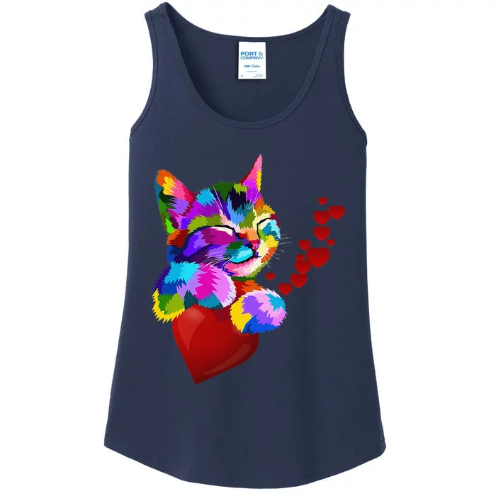 Cute Cat Colorful Funny Valentines Day Hearts Ladies Essential Tank