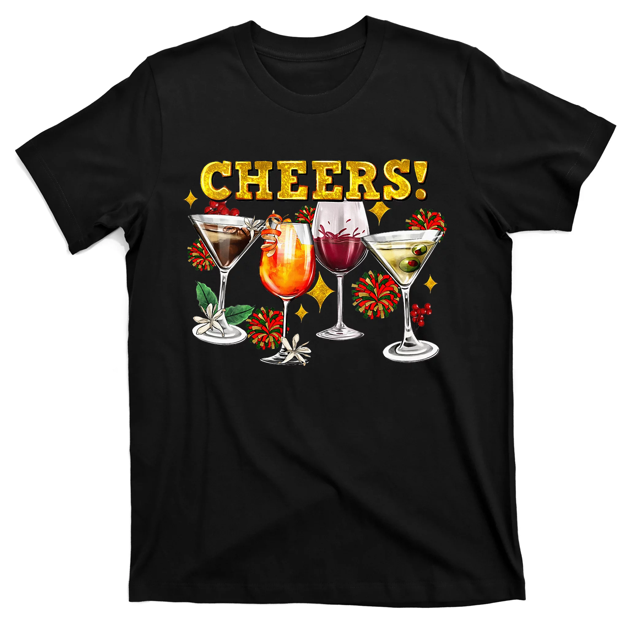 Cheers Christmas Cocktails Happy New Years Eve Party 2024 VNeck T Shirt   Ccc6110437 Cheers Christmas Cocktails Happy New Years Eve Party 2024 Vneck  Black At Garment.webp