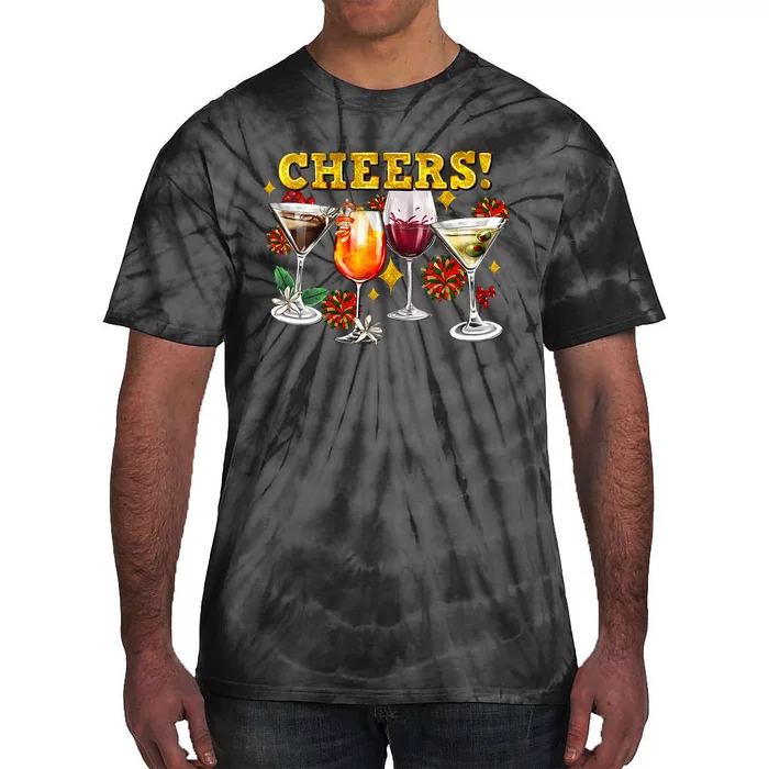 Cheers Christmas Cocktails Happy New Years Eve Party 2024 VNeck Tie-Dye T-Shirt