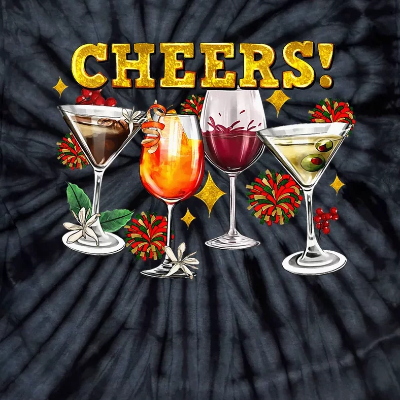 Cheers Christmas Cocktails Happy New Years Eve Party 2024 VNeck Tie-Dye T-Shirt