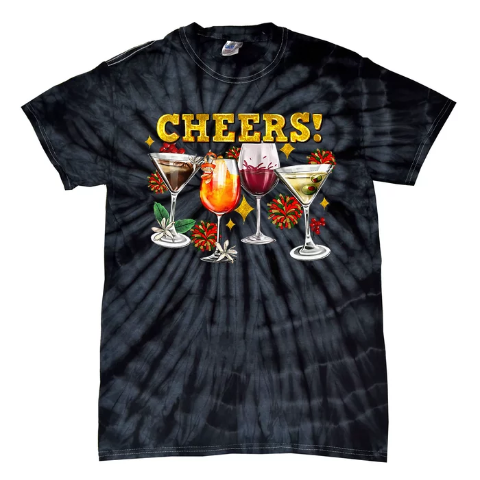 Cheers Christmas Cocktails Happy New Years Eve Party 2024 VNeck Tie-Dye T-Shirt