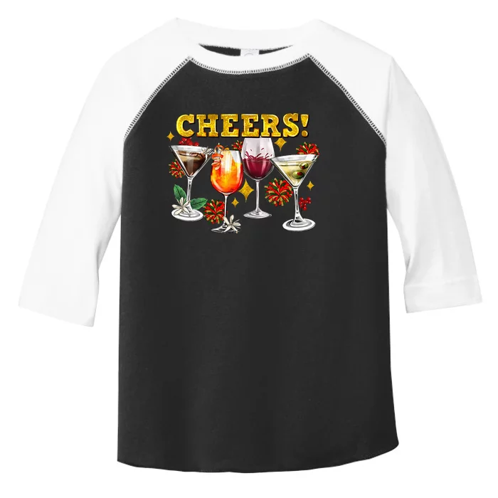 Cheers Christmas Cocktails Happy New Years Eve Party 2024 VNeck Toddler Fine Jersey T-Shirt