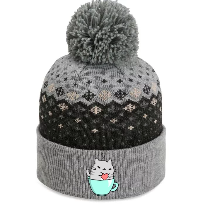 Cute Cat Coffee Lover Gift The Baniff Cuffed Pom Beanie