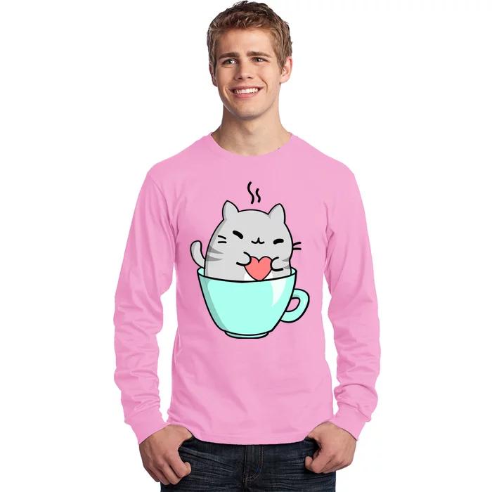 Cute Cat Coffee Lover Gift Long Sleeve Shirt