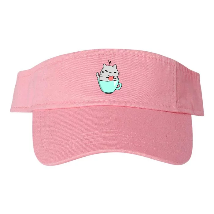 Cute Cat Coffee Lover Gift Valucap Bio-Washed Visor