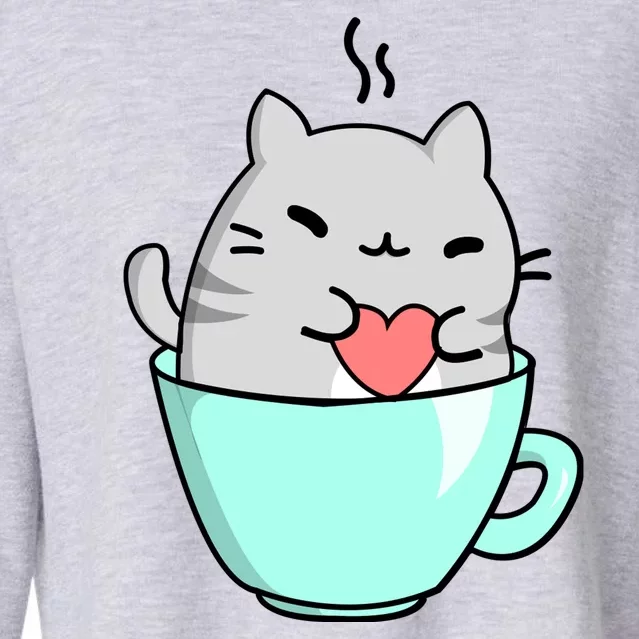 Cute Cat Coffee Lover Gift Cropped Pullover Crew