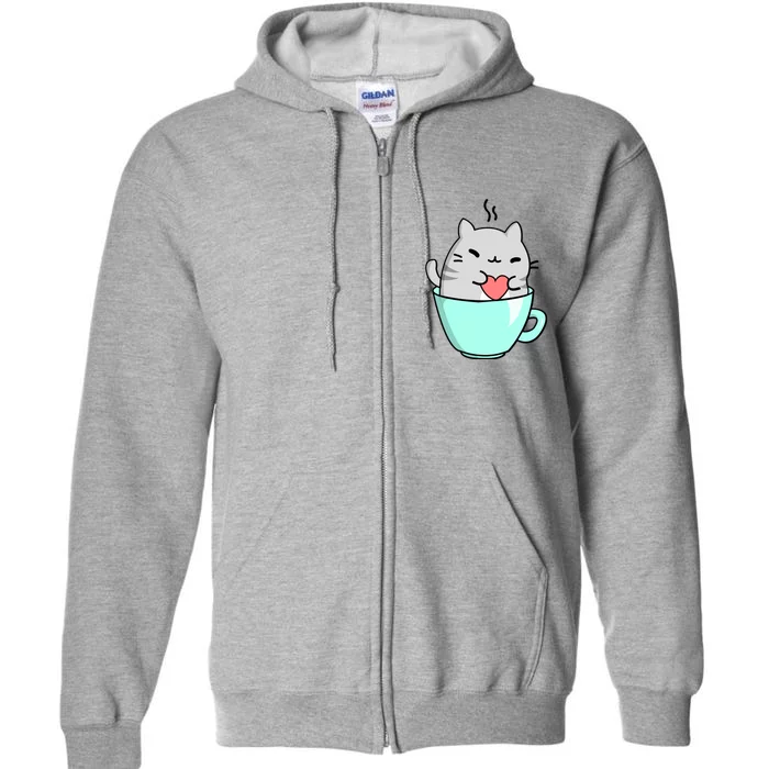 Cute Cat Coffee Lover Gift Full Zip Hoodie