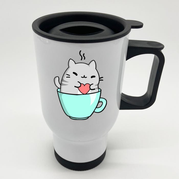 Cute Cat Coffee Lover Gift Front & Back Stainless Steel Travel Mug