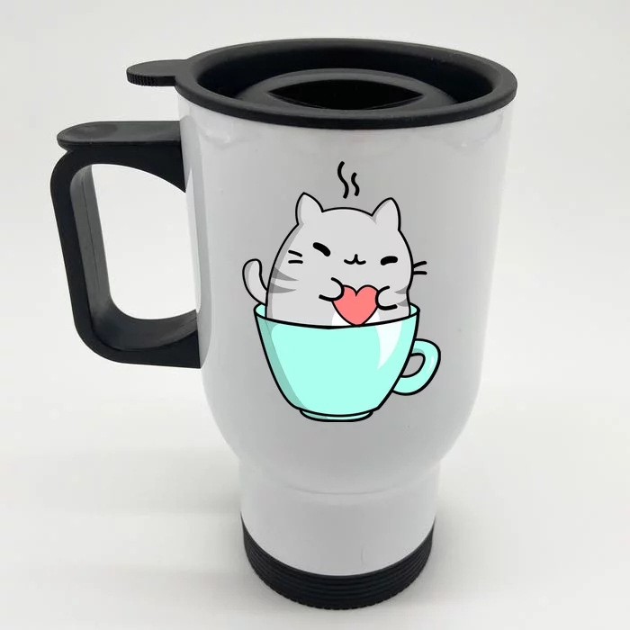 Cute Cat Coffee Lover Gift Front & Back Stainless Steel Travel Mug