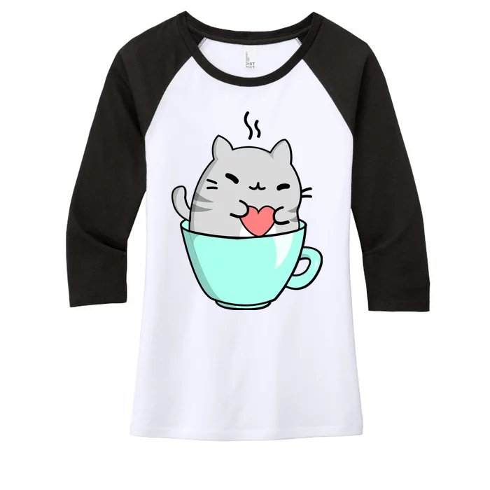 Cute Cat Coffee Lover Gift Women's Tri-Blend 3/4-Sleeve Raglan Shirt