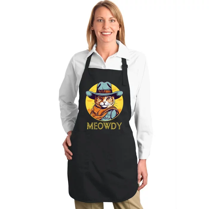 Cat Cowboy Cowgirl Halloween Meow Howdy Meowdy Full-Length Apron With Pocket