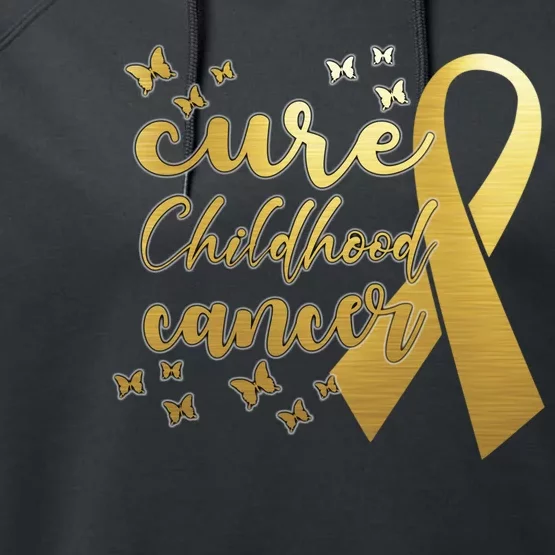 Cure Childhood Cancer Butterflies Ribbon Performance Fleece Hoodie