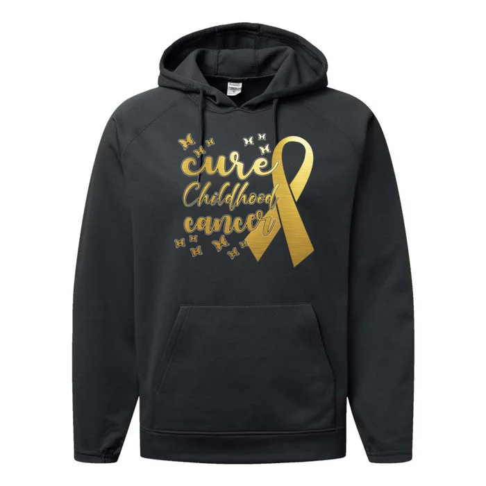 Cure Childhood Cancer Butterflies Ribbon Performance Fleece Hoodie