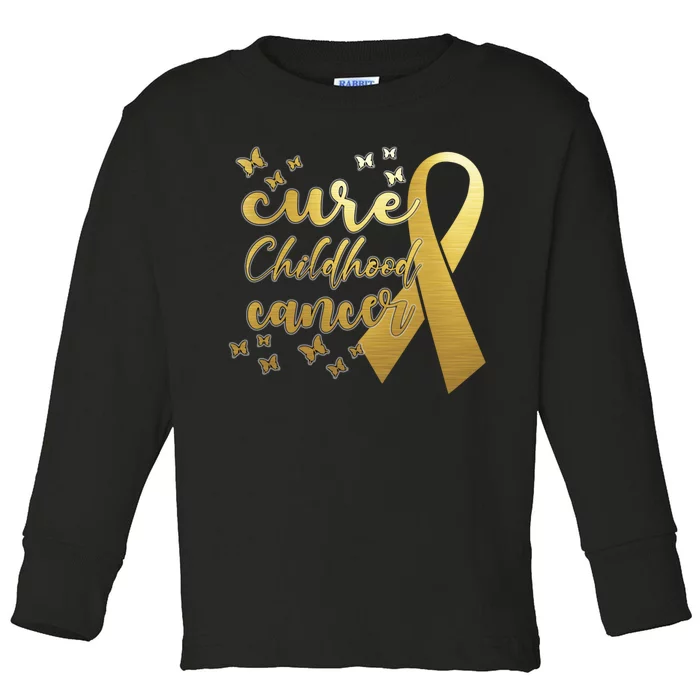 Cure Childhood Cancer Butterflies Ribbon Toddler Long Sleeve Shirt