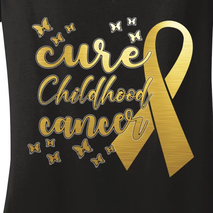 Cure Childhood Cancer Butterflies Ribbon Women's V-Neck T-Shirt