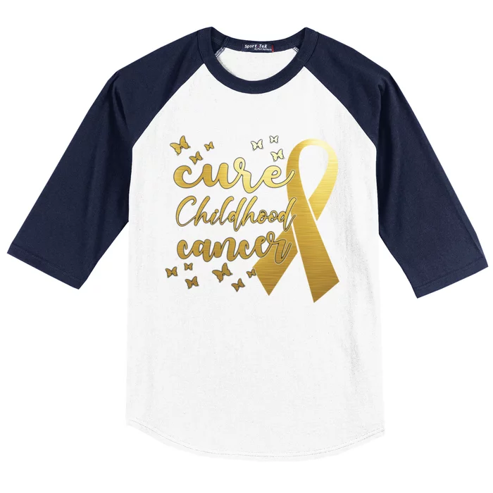 Cure Childhood Cancer Butterflies Ribbon Baseball Sleeve Shirt