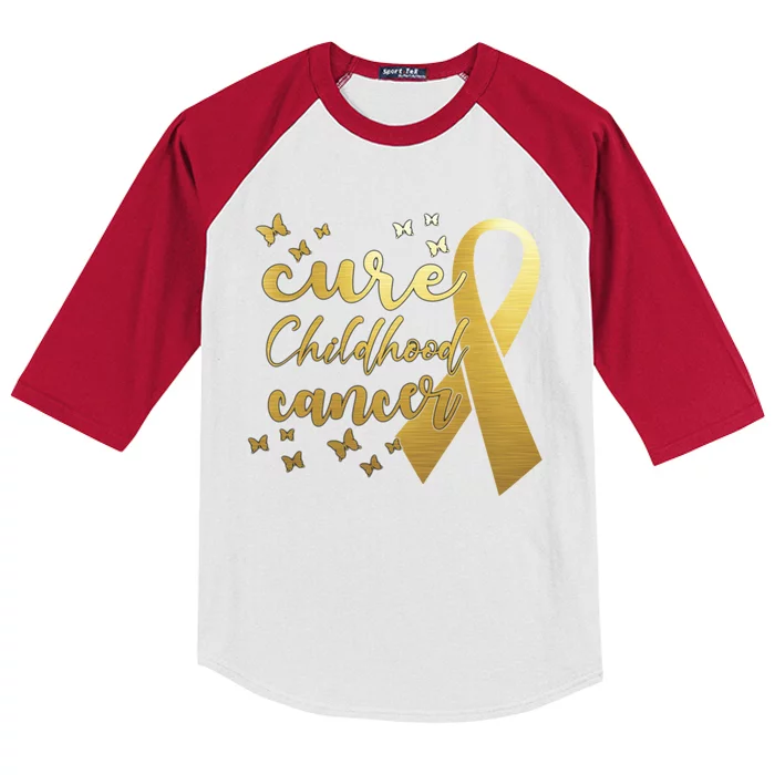 Cure Childhood Cancer Butterflies Ribbon Kids Colorblock Raglan Jersey