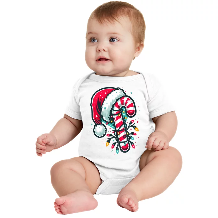 Candy Cane Crew Christmas Lights Family Matching Xmas Baby Bodysuit