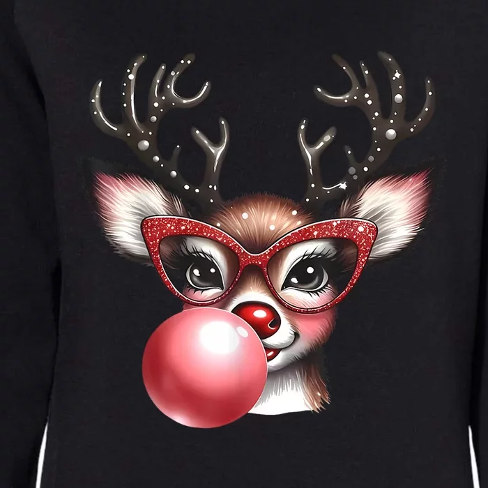 Cute Christmas Coquette Reindeer Blowing Bubble With Glasses Deer Xmas Gift Womens California Wash Sweatshirt