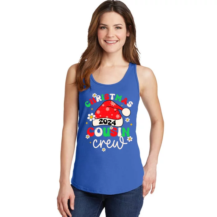 Christmas Cousin Crew 2024 Groovy Santa Hat Xmas Family 2024 Meaningful Gift Ladies Essential Tank