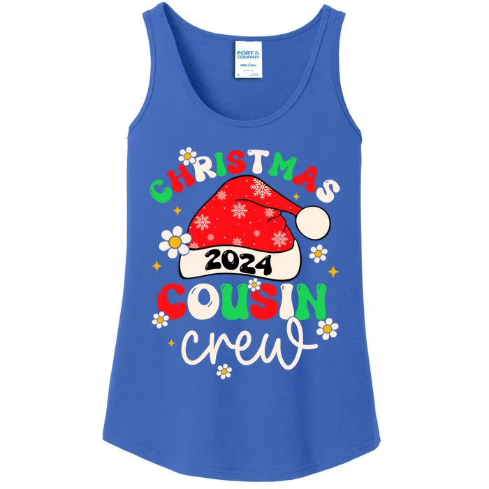 Christmas Cousin Crew 2024 Groovy Santa Hat Xmas Family 2024 Meaningful Gift Ladies Essential Tank