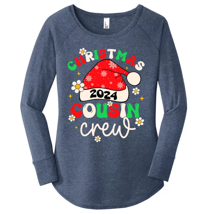 Christmas Cousin Crew 2024 Groovy Santa Hat Xmas Family 2024 Meaningful Gift Women's Perfect Tri Tunic Long Sleeve Shirt