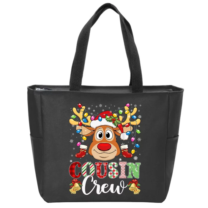 Christmas Cousin Crew Reindeer Santa Hat Lights Teens Zip Tote Bag