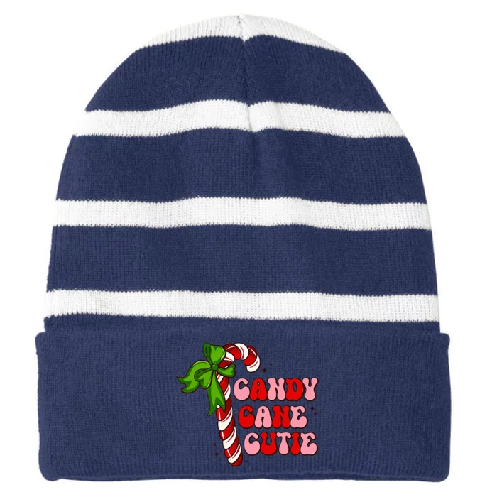 Christmas Candy Cane Cutie Cute groovy Xmas Striped Beanie with Solid Band