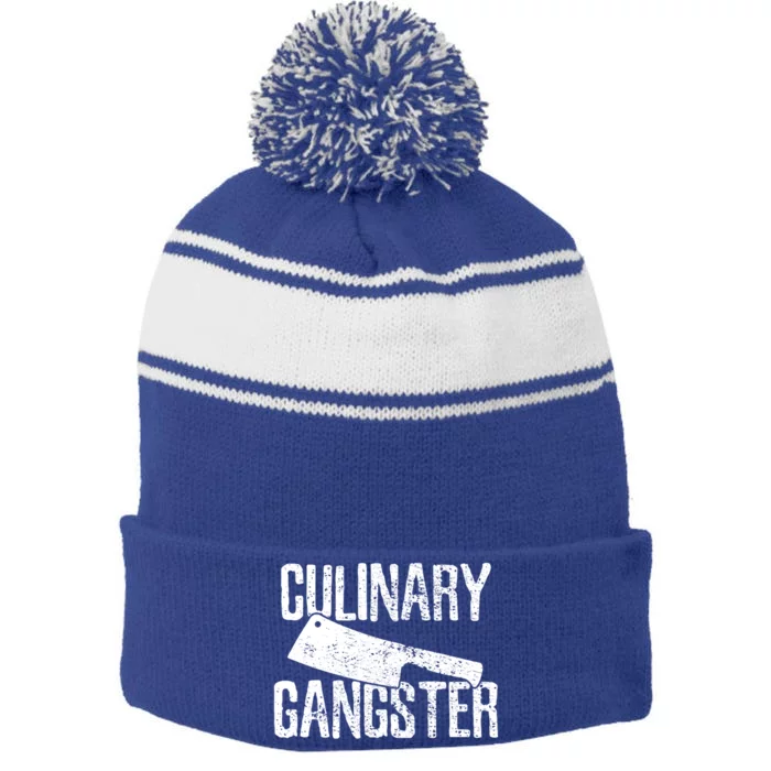 Chef Cook Cooking Culinary Gangster Vintage Gift Stripe Pom Pom Beanie