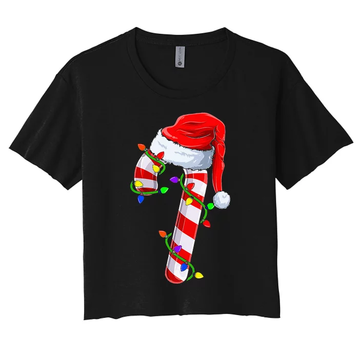 Candy Cane Crew Christmas Lights Family Matching Xmas Women's Crop Top Tee