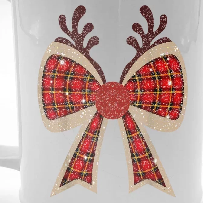 Cute Christmas Coquette Bow Reindeer Bling Bling Xmas Gift Front & Back Beer Stein