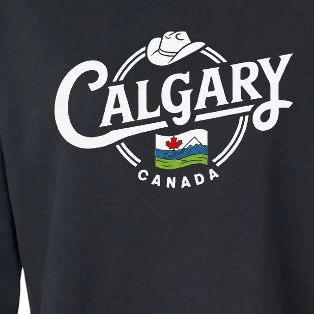 Calgary Canada City Cowboy Hat Scenic Logo Cropped Pullover Crew