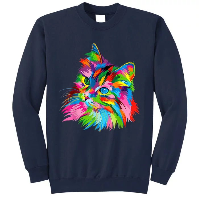 Cute Colorful Cat Painting Tall Sweatshirt