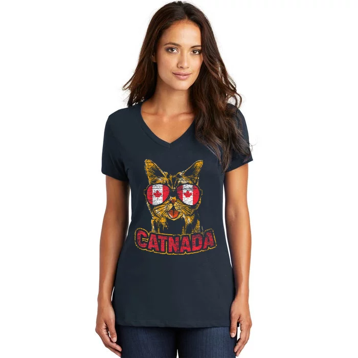 Catnada Canadian Cat Animal Canada Day Canada Women's V-Neck T-Shirt