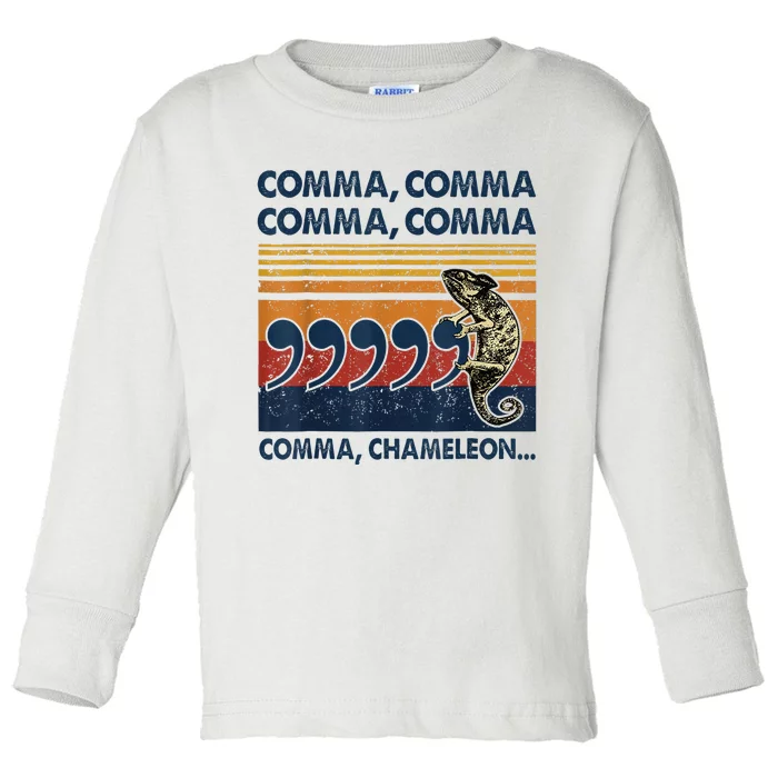 Comma Comma Chameleon Funny Grammar English Teacher Toddler Long Sleeve Shirt