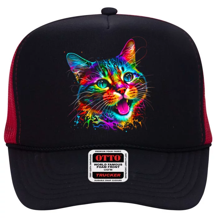 Cute Colorful Cat for Wo's Girl Boy for Cat Lovers High Crown Mesh Trucker Hat